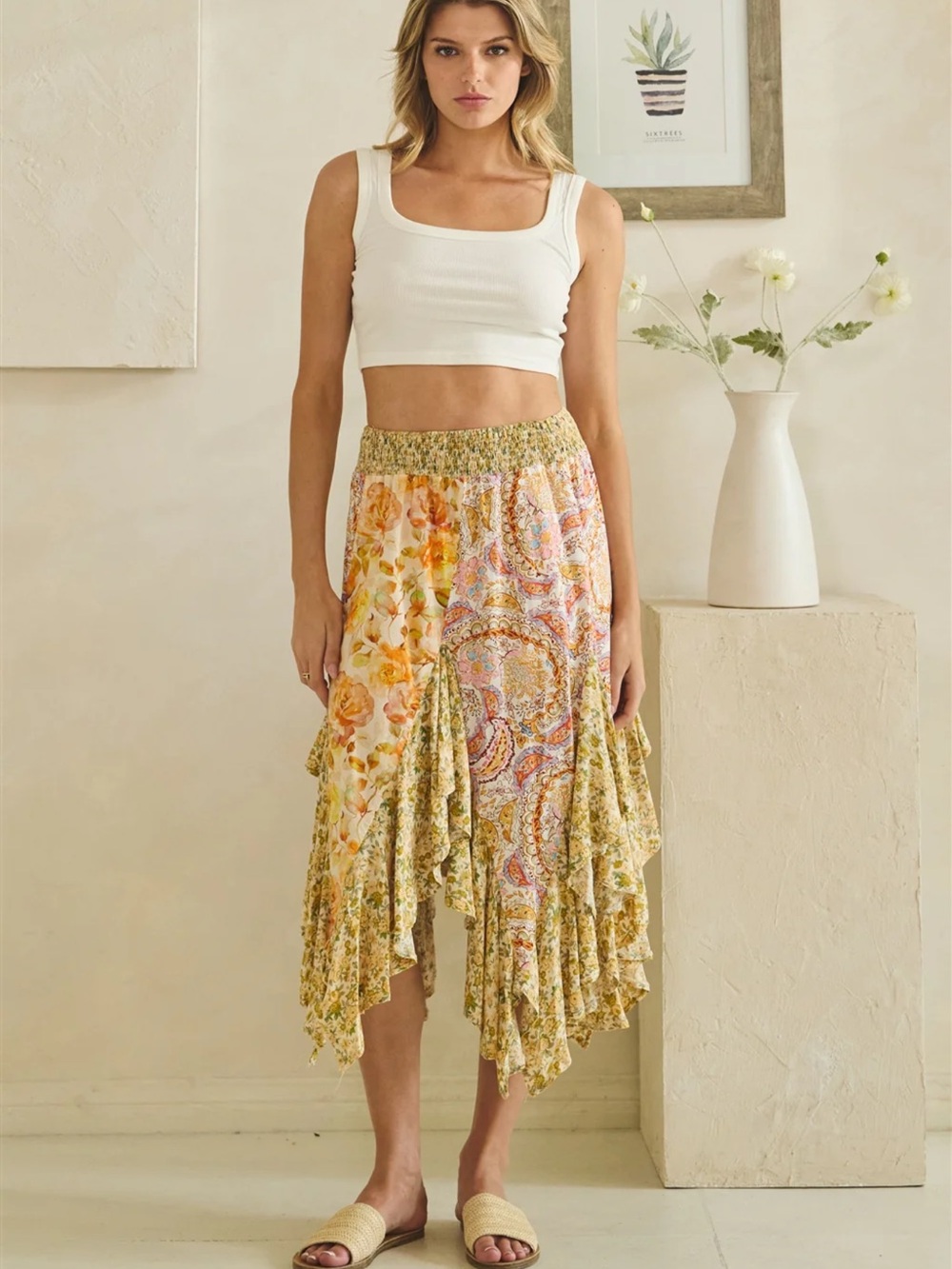 💕 Coming Soon! Oli & Hali Bohemian Floral Handkerchief Hem Midi Skirt
